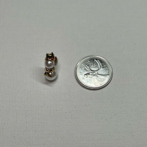 Vintage Avon Gold-Tone And Faux Pearl Snowman Stud Earrings - Picture 7 of 7